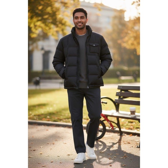 Y2K Style Dockers Black Puffer Jacket Men's L Insulated Winter Coat - Picture 7 of 16